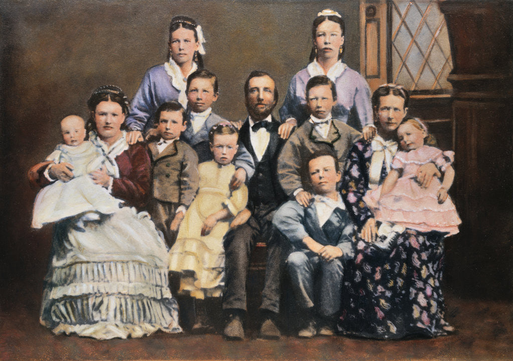 Detail of Mormon Family with Two Wives and Nine Children by Anonymous