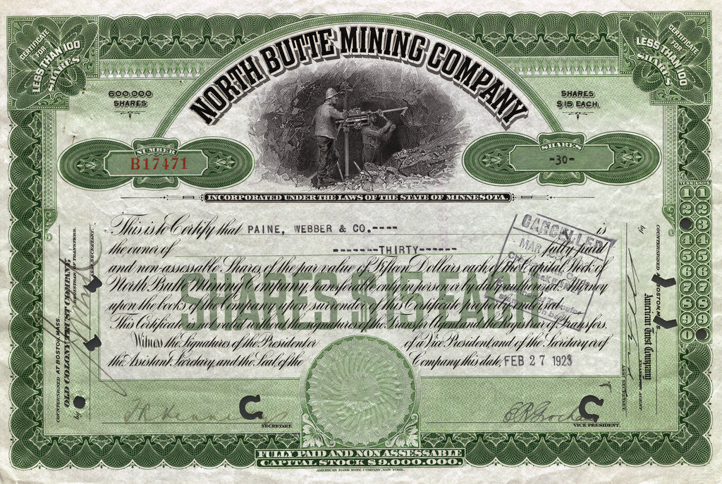 Detail of North Butte Mining Company Certficiate by Anonymous