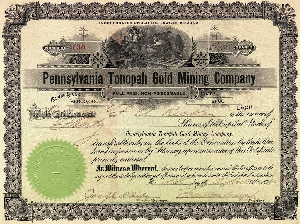 Detail of Depiction of Pennsylvania Mining Company Stock by Anonymous