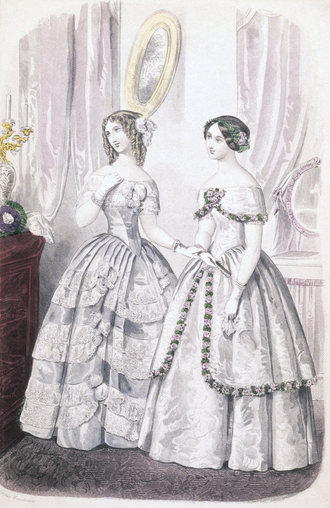 Detail of Illustration of Women Wearing Evening Dresses by Corbis