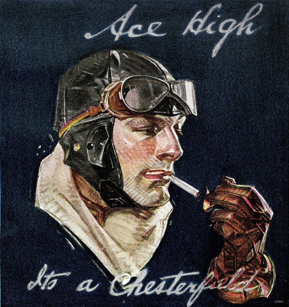Detail of Aviator Smoking Chesterfield Cigarette by Corbis