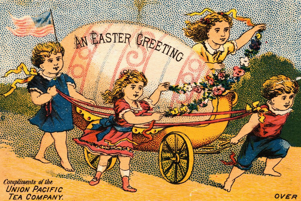 Detail of Children Pulling Giant Easter Egg by Anonymous