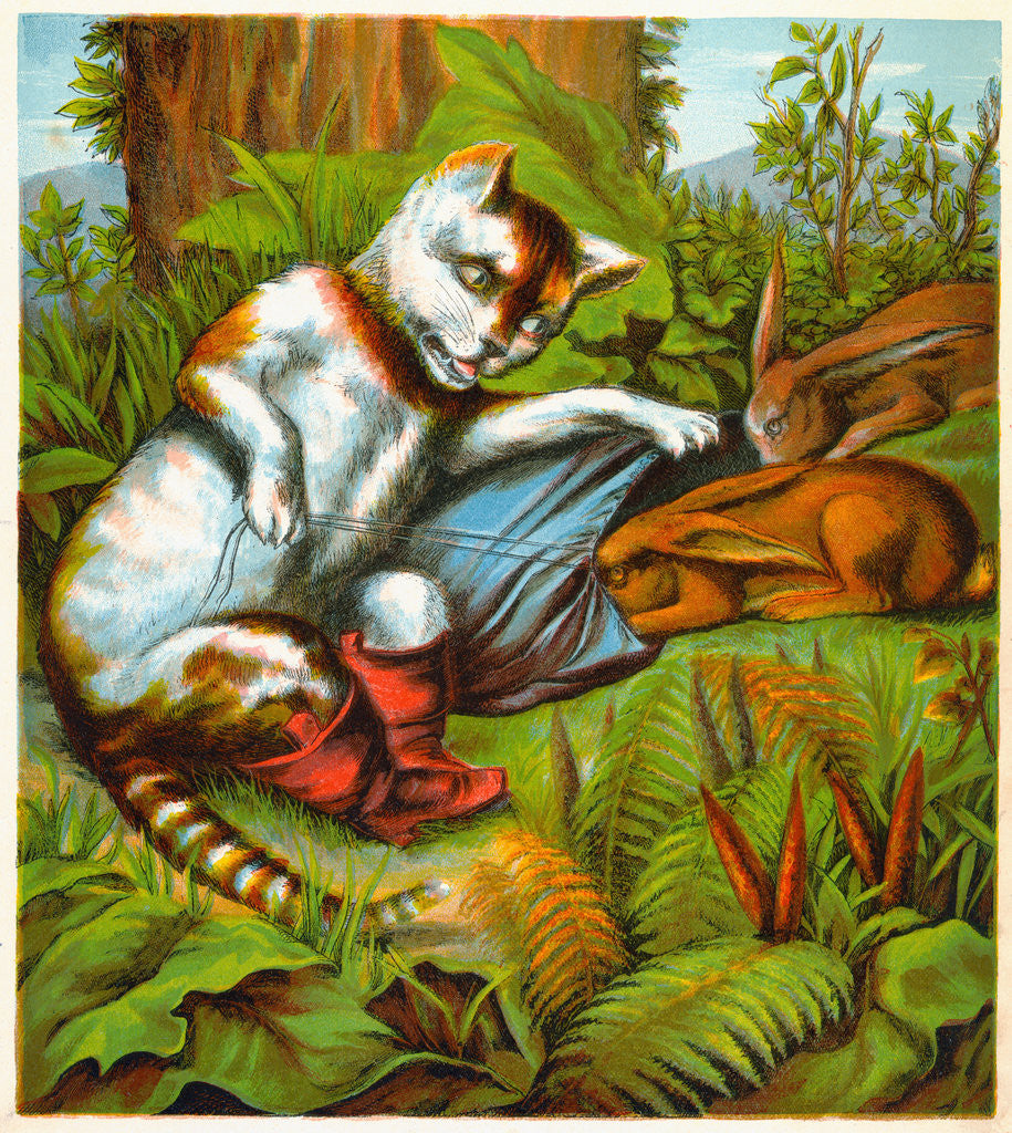 Detail of Puss and Boots Chatting with Rabbits by Anonymous