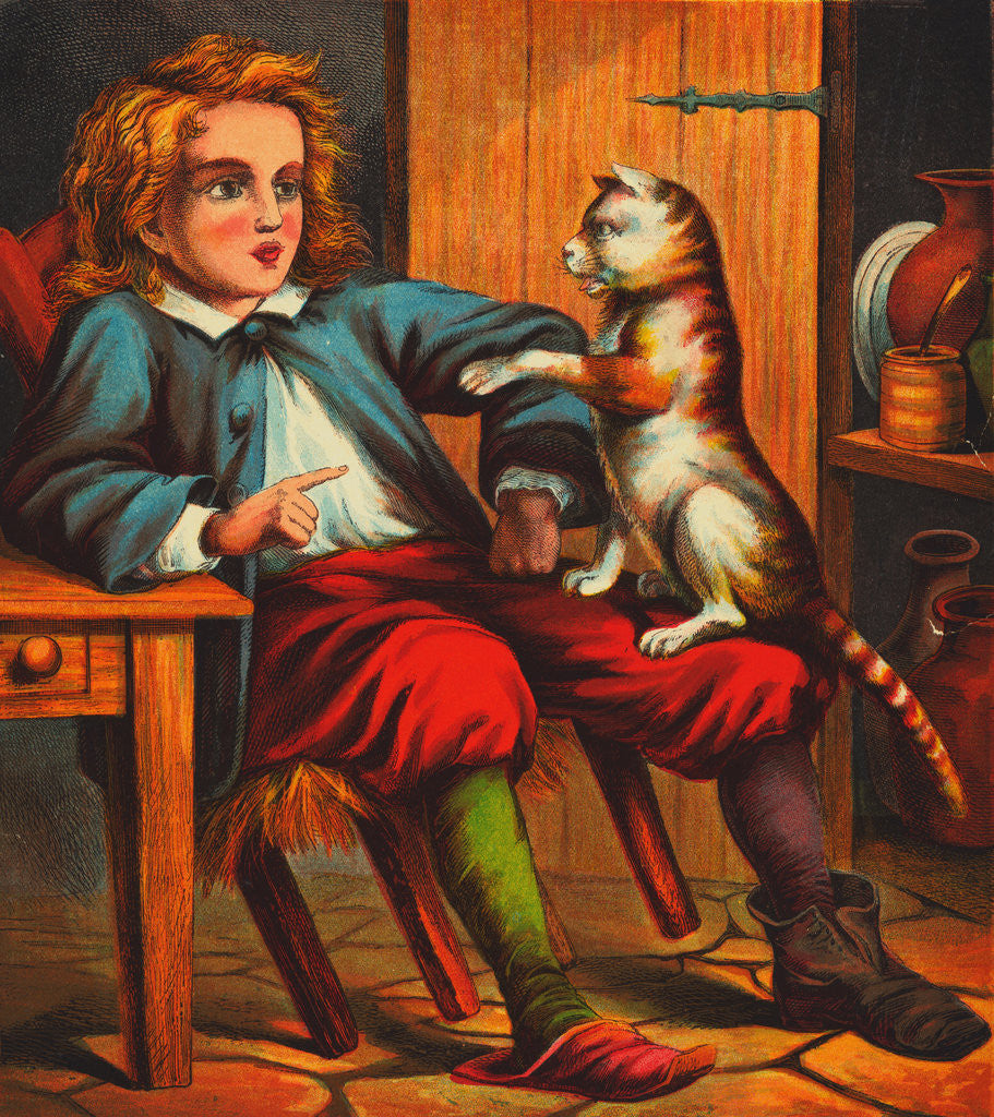 Detail of Puss and Boots Conversing with Young Boy by Corbis
