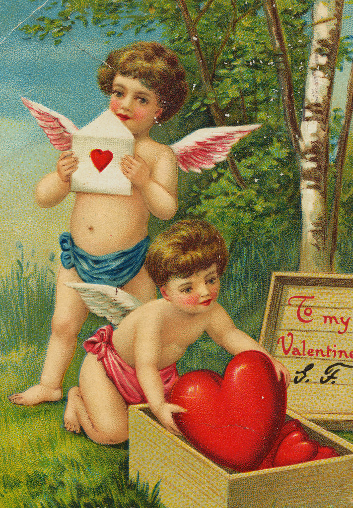 Detail of Cherub Pulling Heart from Box by Corbis