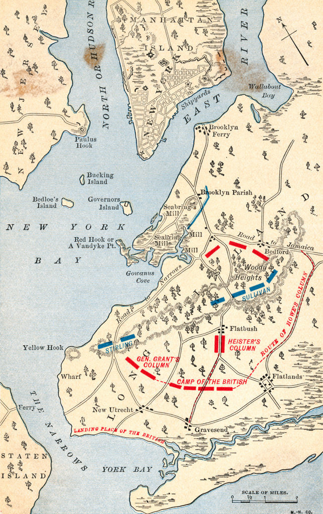 Detail of Early Map of Long Island Showing Battle Grounds by Anonymous