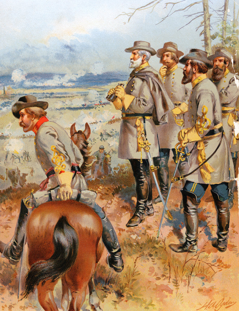 Detail of Lithograph of Civil War General Robert E. Lee and His Men Gazing over Terrain by Corbis