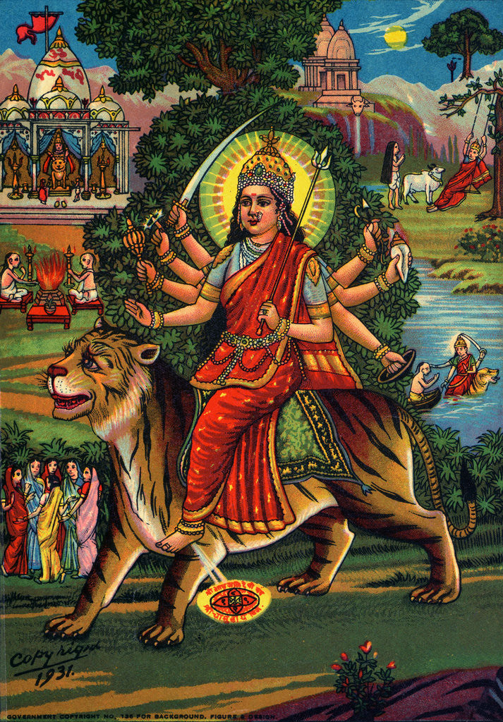 Detail of Indian Goddess Durga on Picturesque Background by Corbis