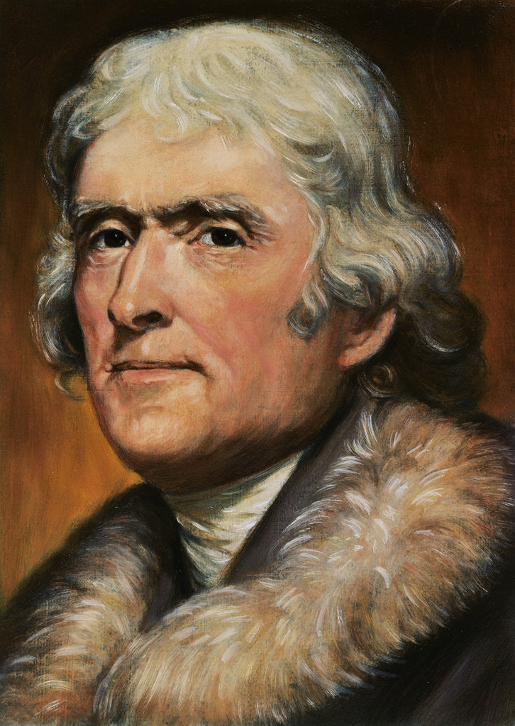 Detail of Drawing of Thomas Jefferson Wearing Fur Collared Coat by Corbis