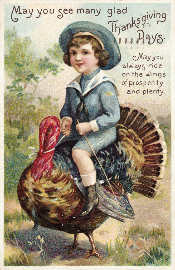 Detail of Boy Riding Atop of Turkey by Anonymous