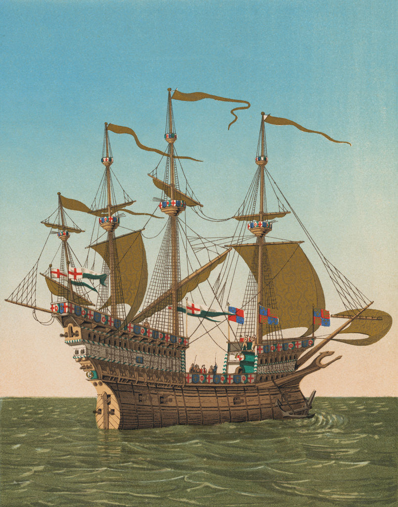 Detail of Large British Vessel on the Sea by Anonymous