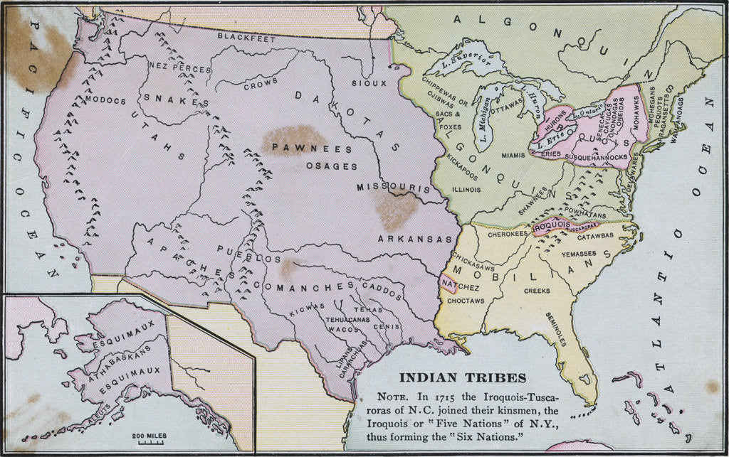 Detail of Map of America Showing Indian Tribes' Location by Anonymous