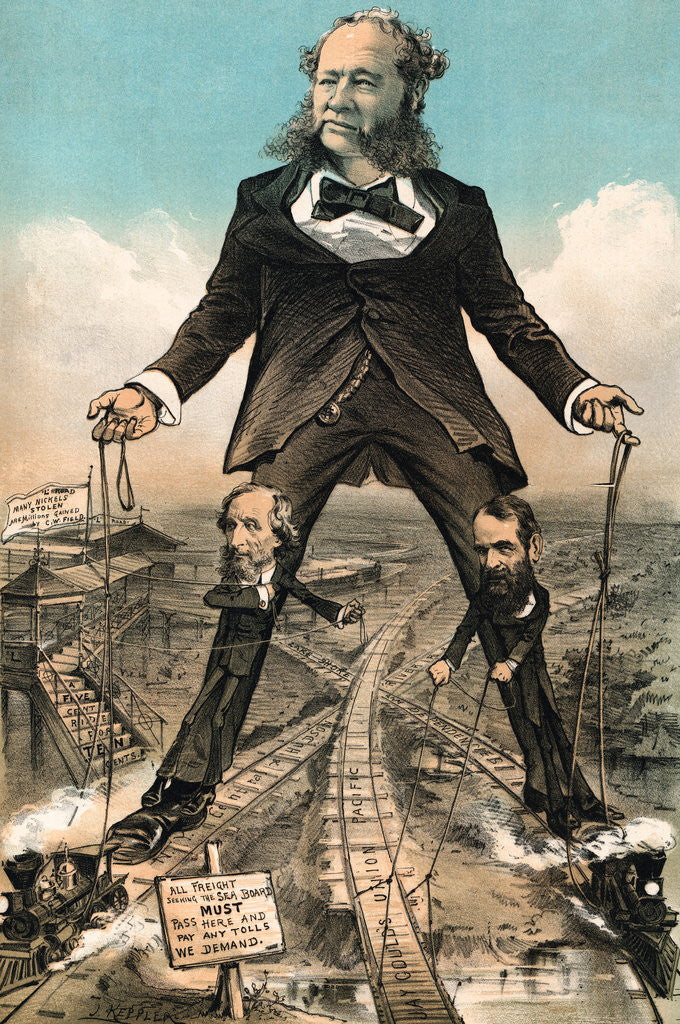 Detail of Depiction of Railroad Tycoons Pulling Strings to Train Activity by Anonymous