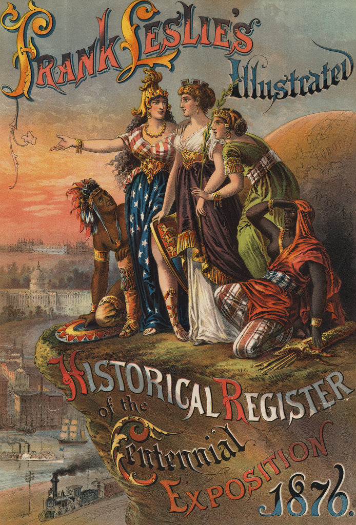 Detail of Depiction of American Sites and Traditional Dress by Anonymous