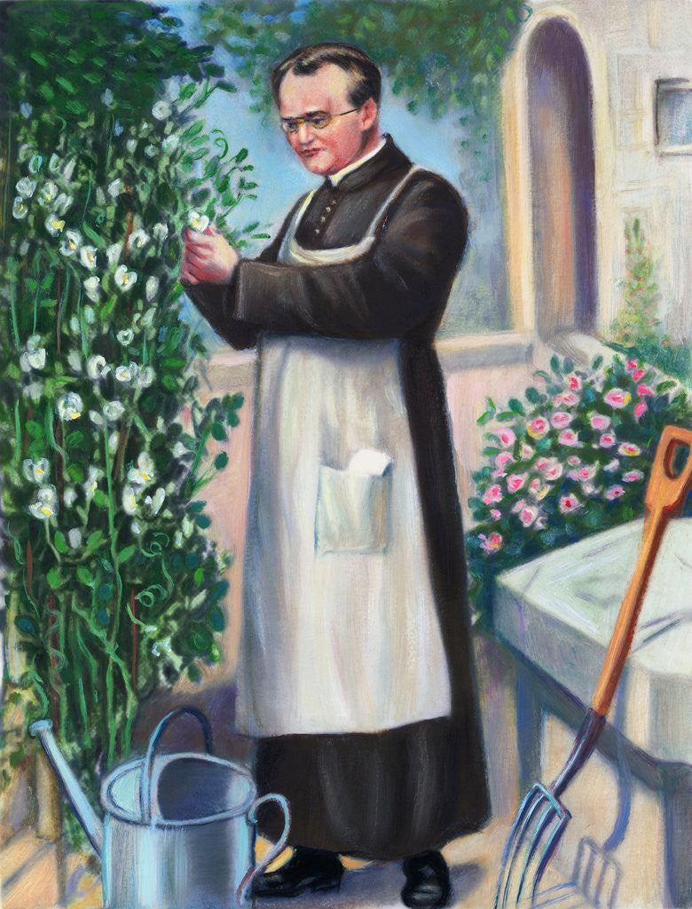 Detail of Gregor Mendel at Work in His Genetic Strain Garden by Anonymous