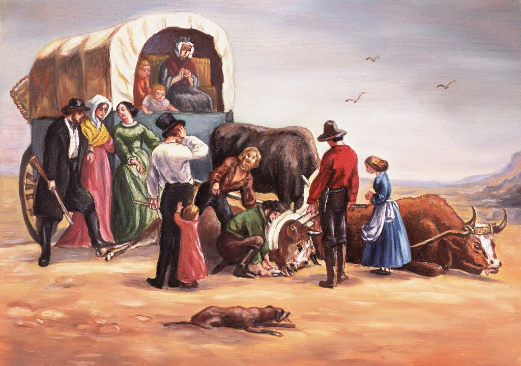 Detail of Wagon Train Party with Oxen by Anonymous