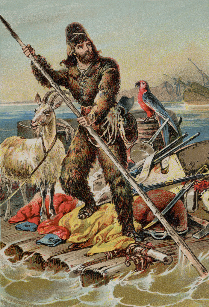 Detail of Character from Robinson Crusoe Riding on Raft by Anonymous
