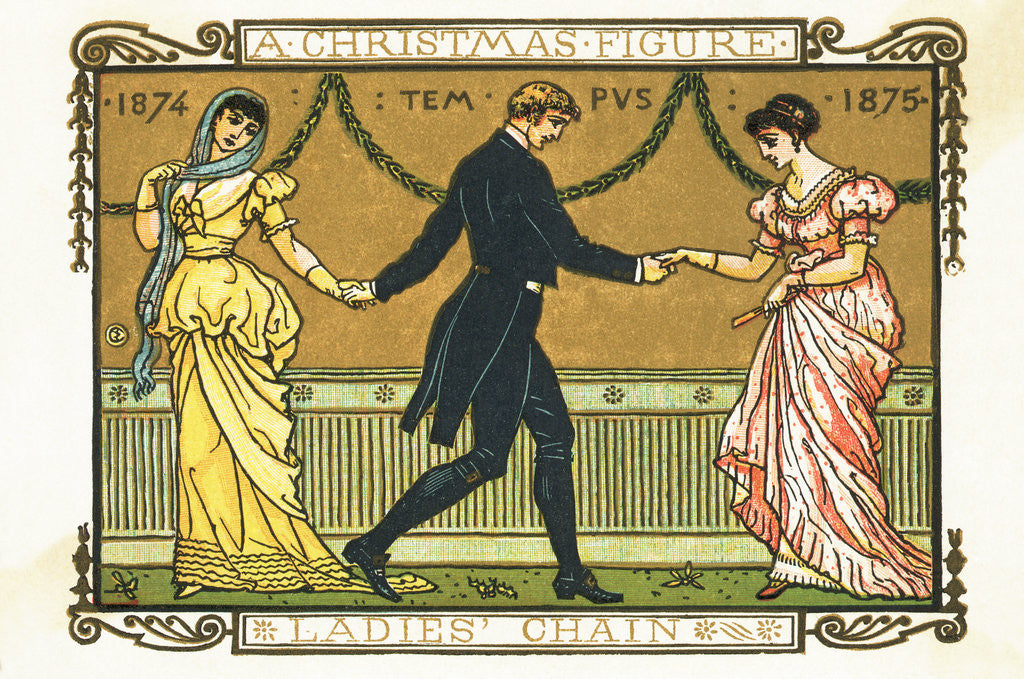Detail of 19th-Century Illustration of a Man Dancing Between Two Women by Anonymous
