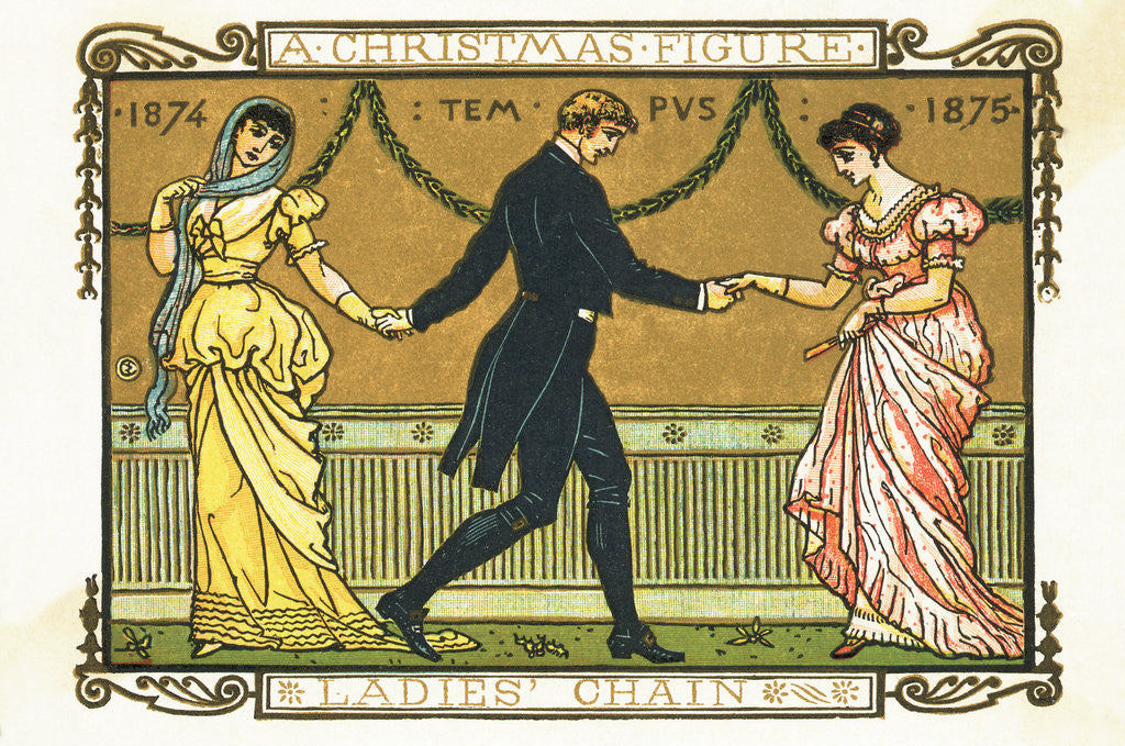 Detail of 19th-Century Illustration of a Man Dancing Between Two Women by Corbis