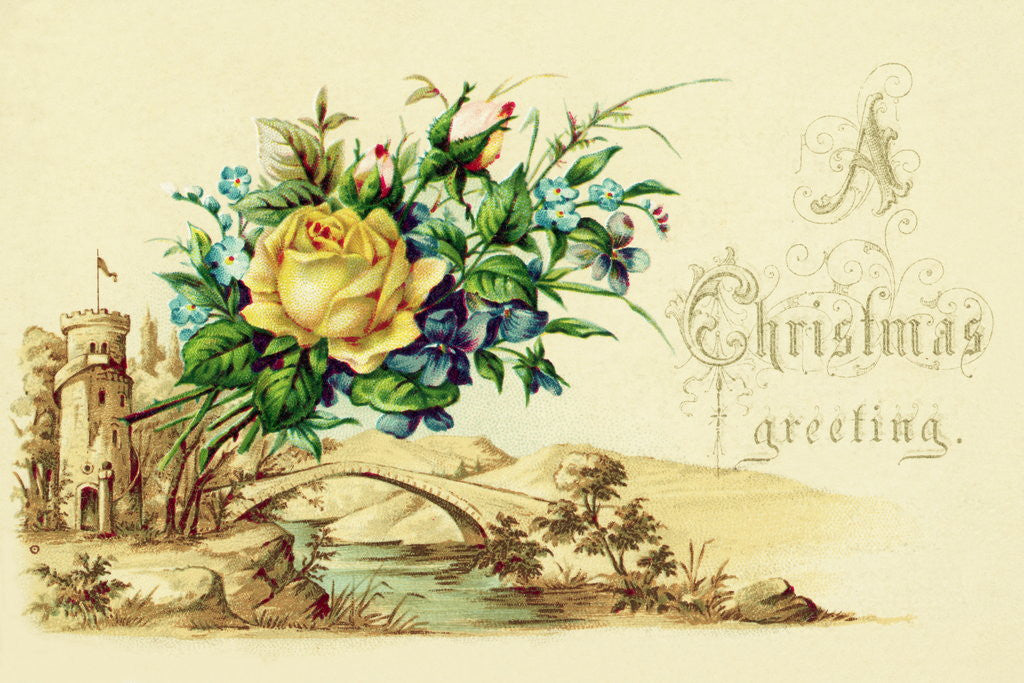 Christmas Card with a Bouquet of Flowers and a Pastoral Setting by Corbis