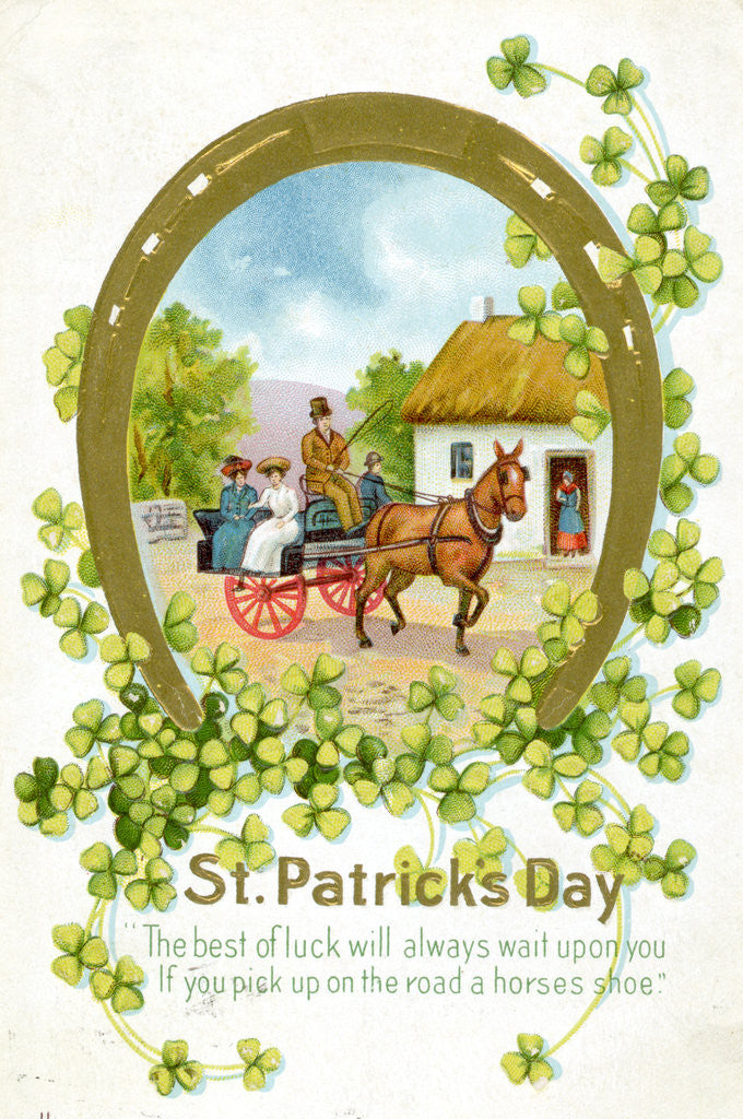 Detail of Family Riding In Carriage On Card by Anonymous