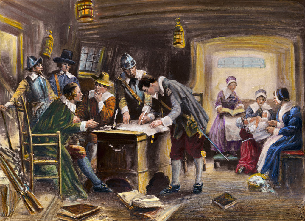 Detail of The Signing of the Mayflower Compact by E. Moran