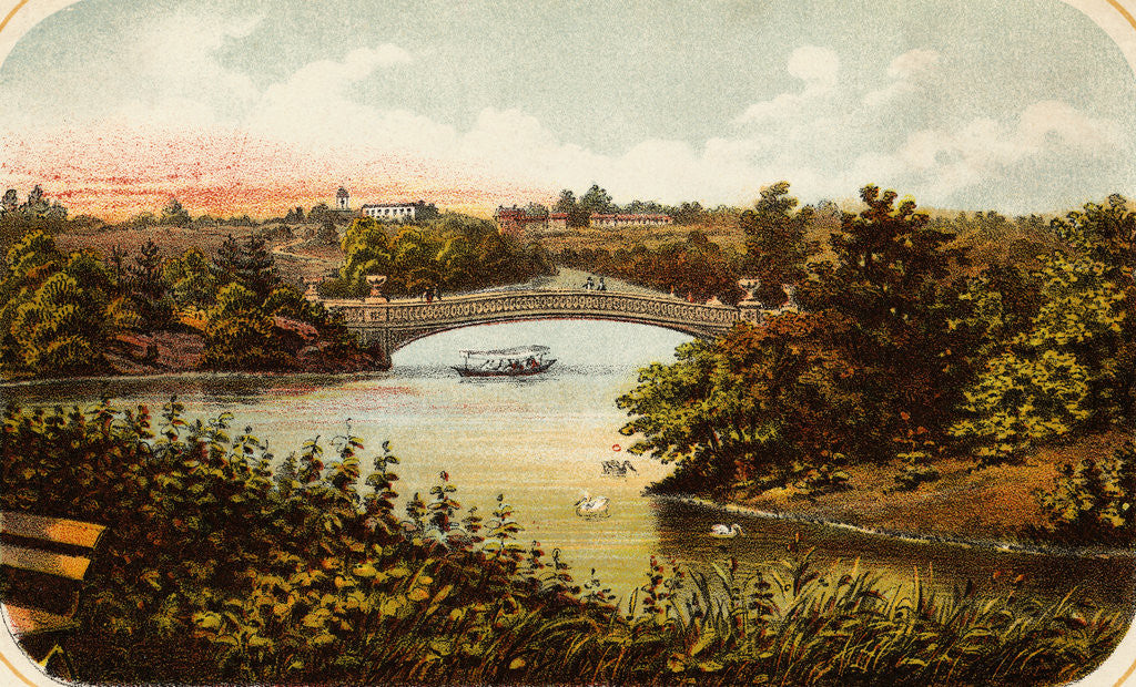 Detail of Lake and Bow Bridge in Central Park by Anonymous
