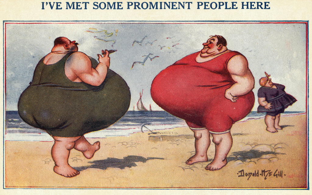 Detail of Overweight Men Smoking on the Beach by Corbis