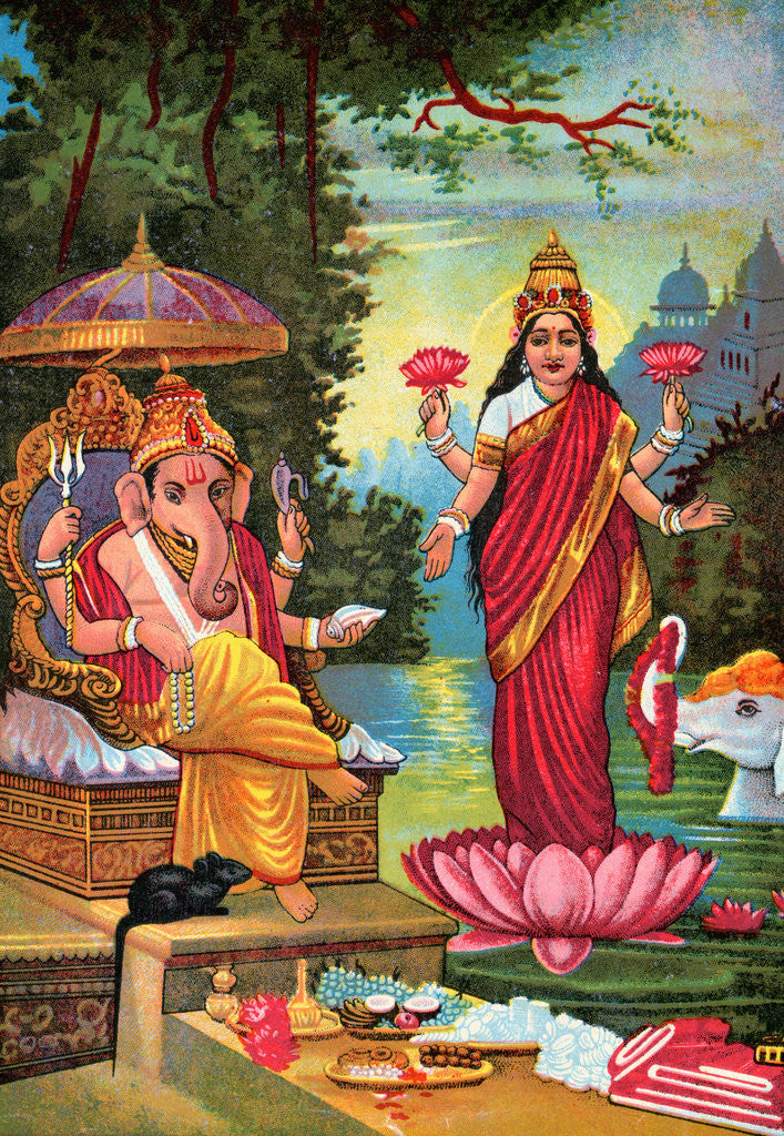 Detail of Hindu God Ganesha with Hindu Goddess Lakshmi by Anonymous