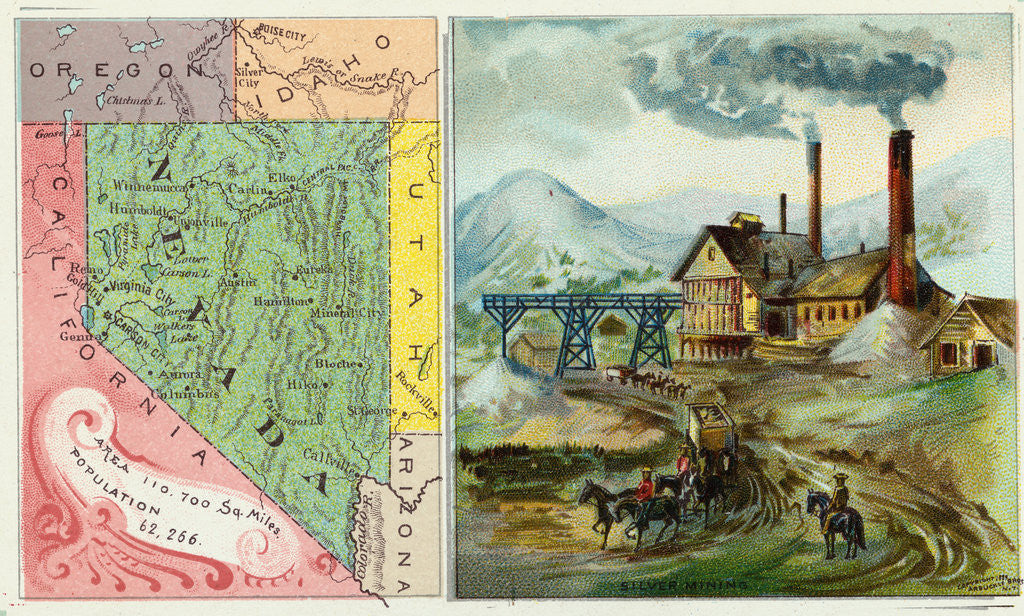 Detail of Map of Nevada and Silver Mining Camp by Anonymous