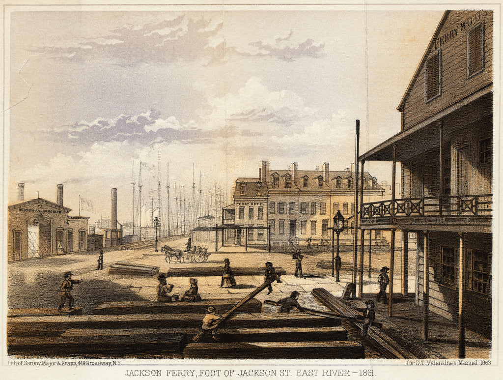 Detail of Men Working with Lumber Near East River Dock by Anonymous