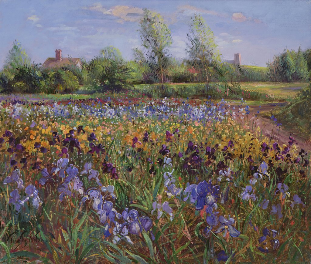 Detail of Irises and Burgate Green by Timothy Easton