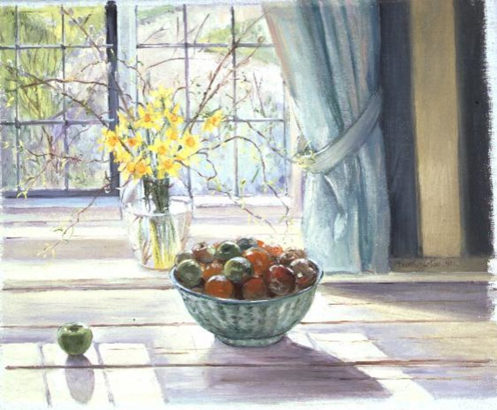 Detail of Fruit Bowl with Spring Flowers by Timothy Easton