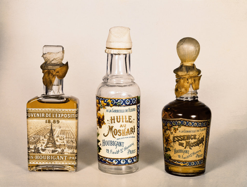 Detail of Three Perfume Bottles, Essence of Moskari - Houbigant by Anonymous