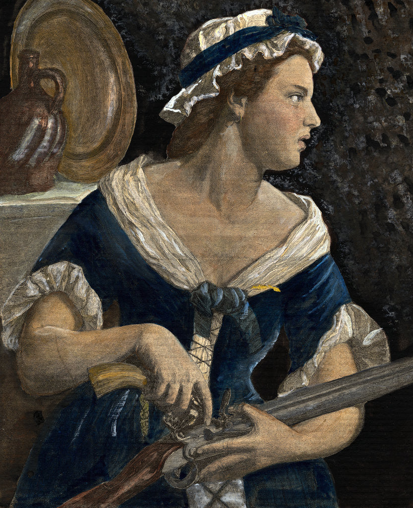 Detail of Painting of a Woman Loading a Rifle by Anonymous