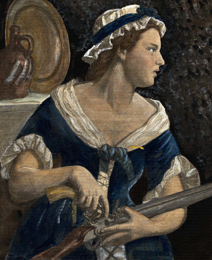 Detail of Painting of a Woman Loading a Rifle by Corbis