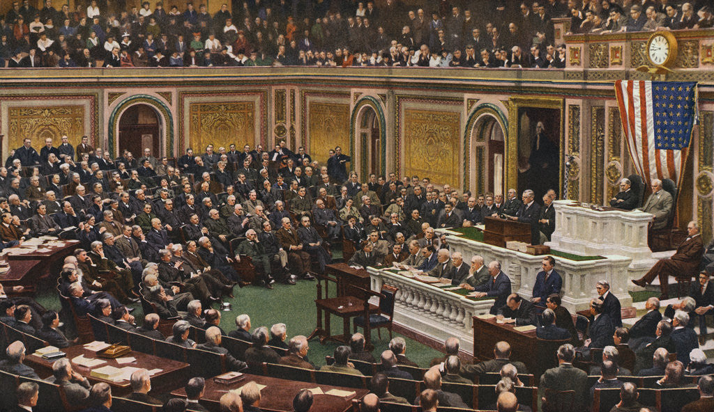 Detail of Woodrow Wilson Speaking to Congress in July Nineteen Eighteen by Anonymous