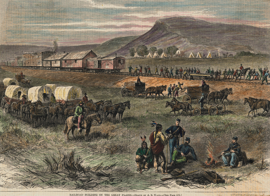 Detail of Railroad Building On The Great Plains by A.R. Waud