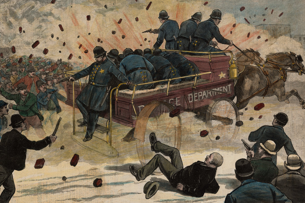 Detail of Police in Wagon Being Attacked by Mob with Rocks by Corbis