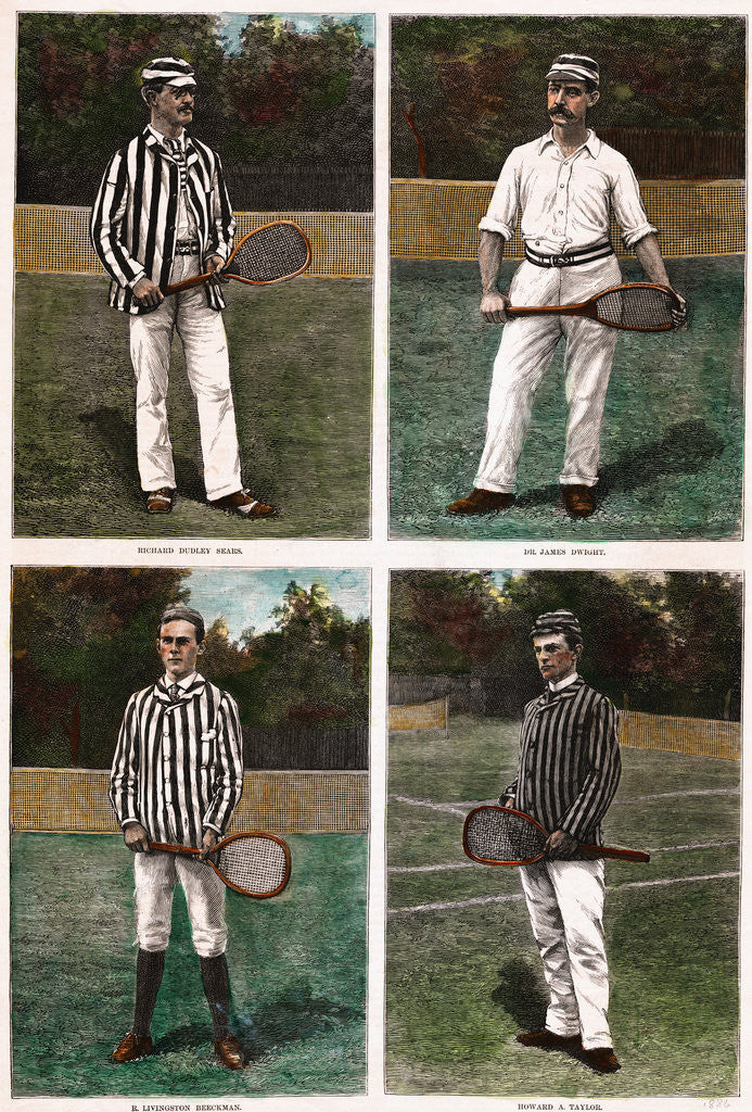 Detail of Illustrations Depicting Early Tennis Players with Their Racquets by Corbis