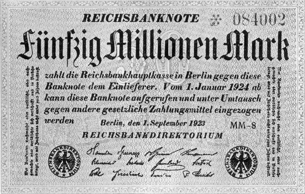 Detail of Fifty Million Mark Bill by Anonymous