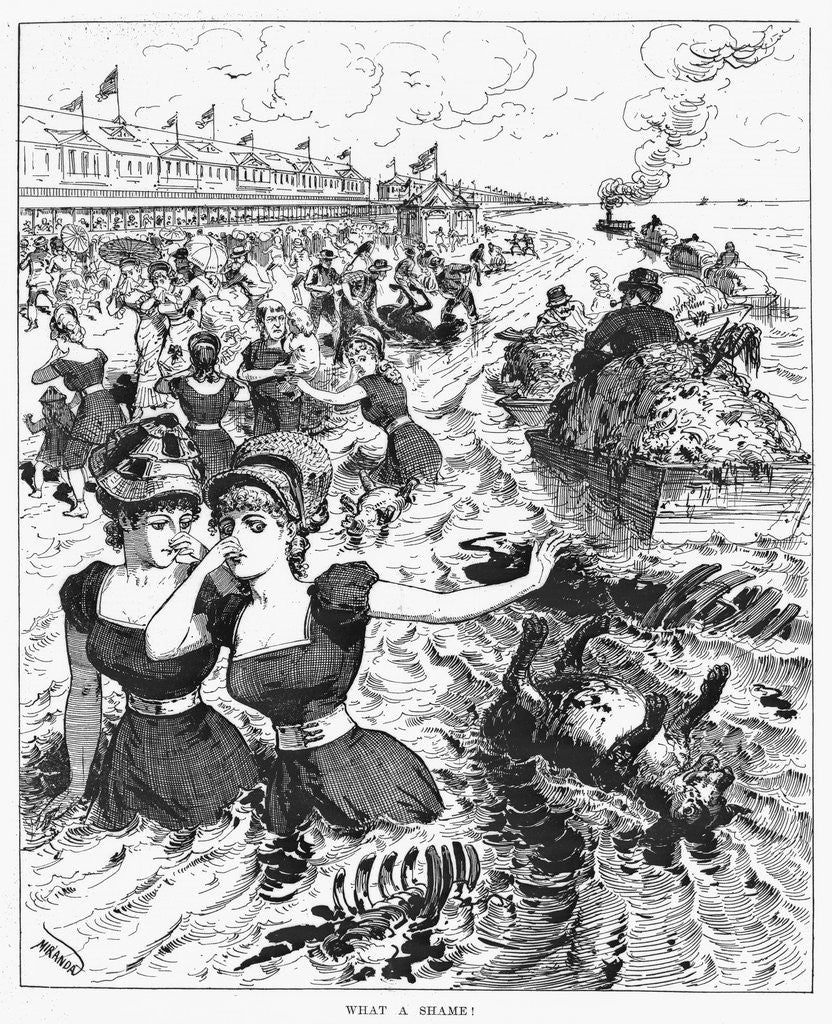 Detail of Print of People Running from Garbage at Coney Island by Anonymous