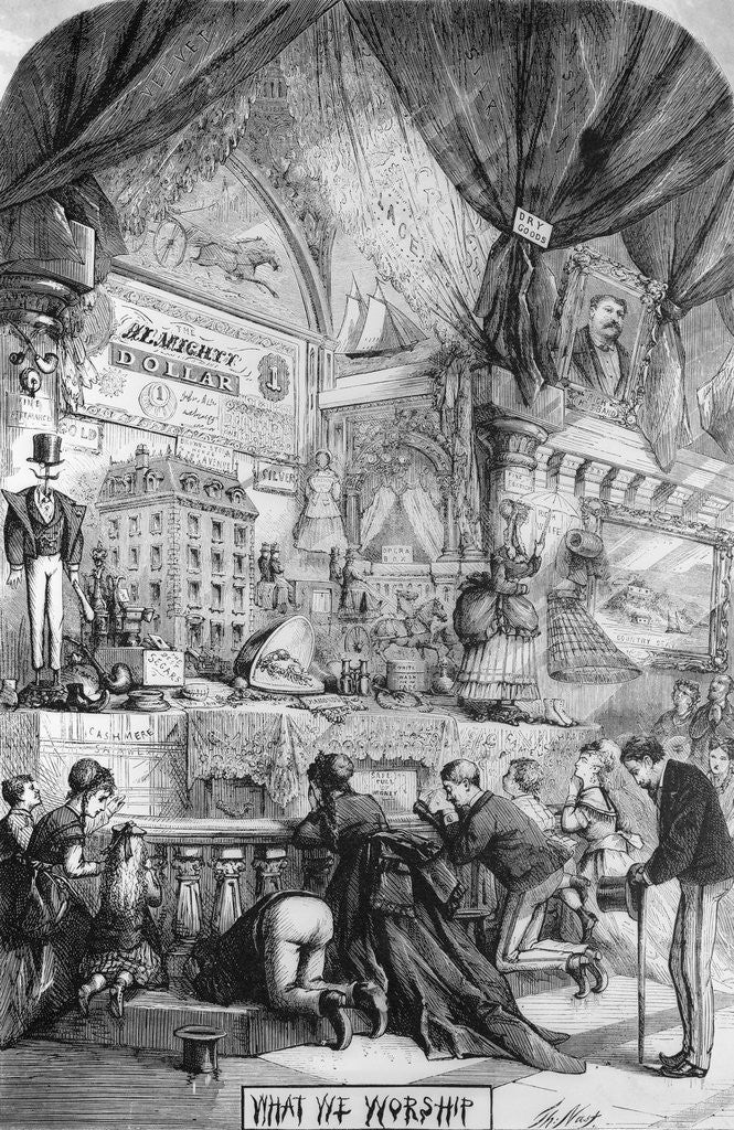 Detail of Thomas Nast Cartoon of People Worshipping the Dollar by Anonymous