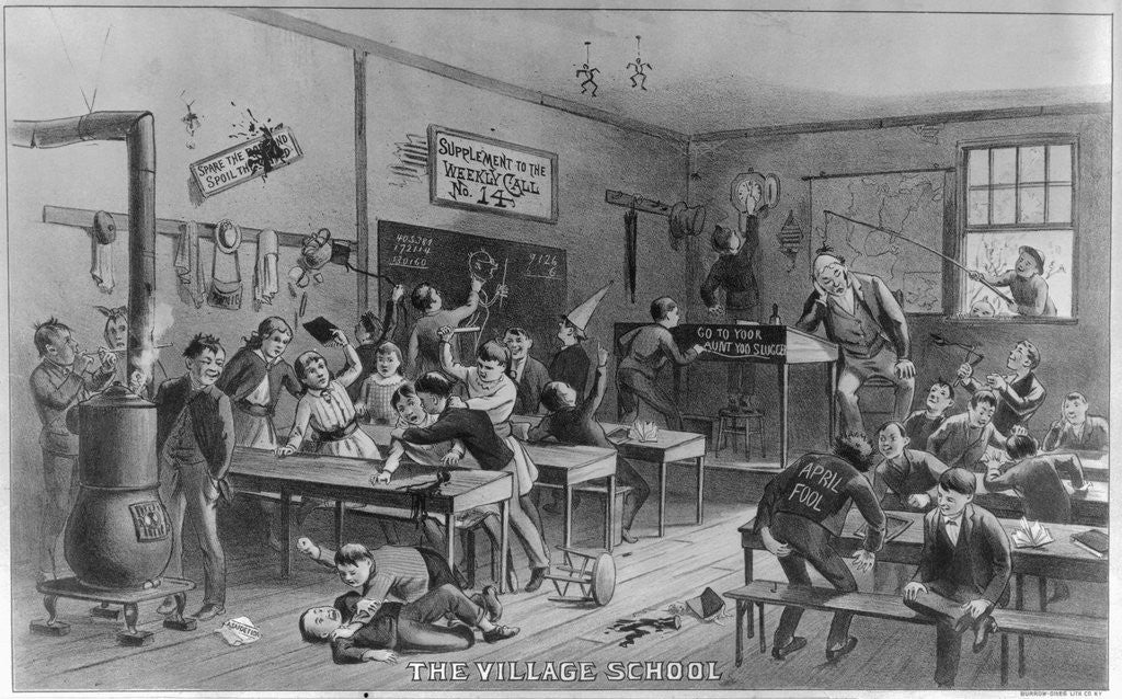 Detail of Children Playing Pranks in Rural School by Anonymous