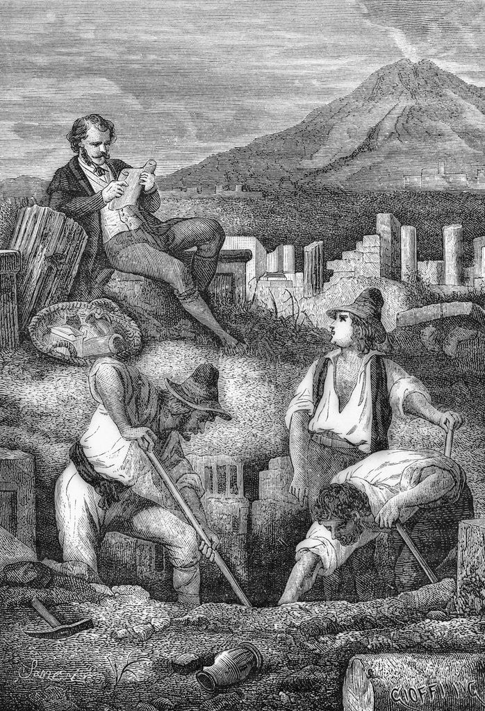 Detail of Engraving of First Archeological Dig at Pompeii by Anonymous