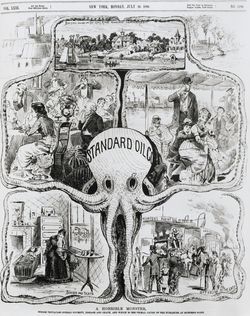 Detail of Political Cartoon of Pollution Problems with Standard Oil Company as Octopus by Anonymous