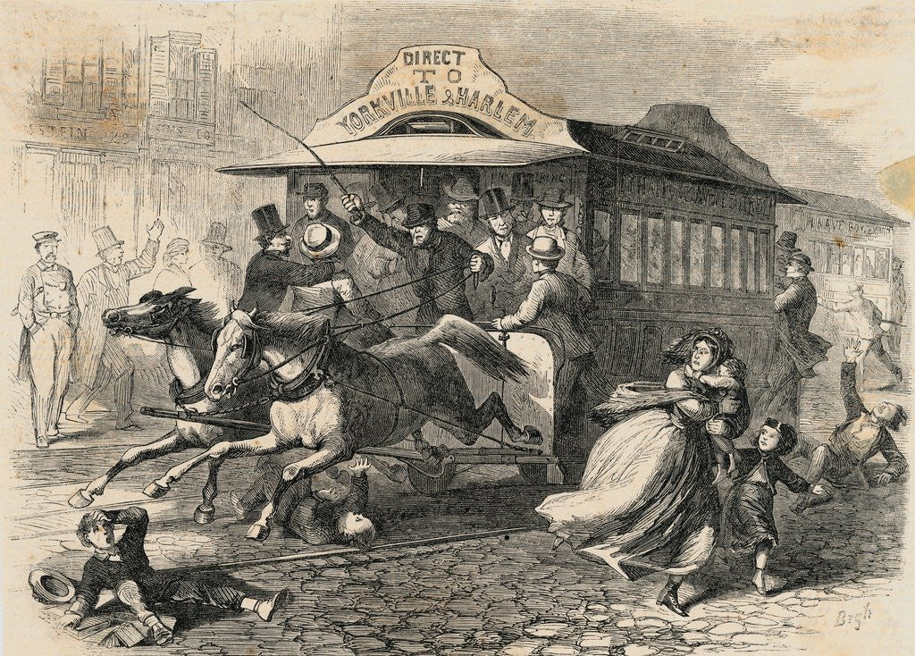 Detail of People Fleeing from Speeding Trolley Car by Anonymous