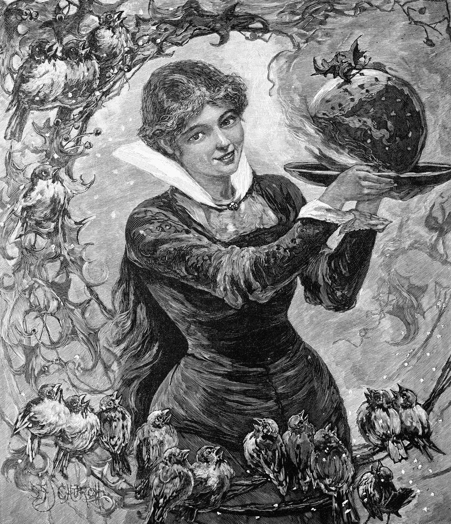 Detail of Woman Holding A Christmas Pudding by Anonymous