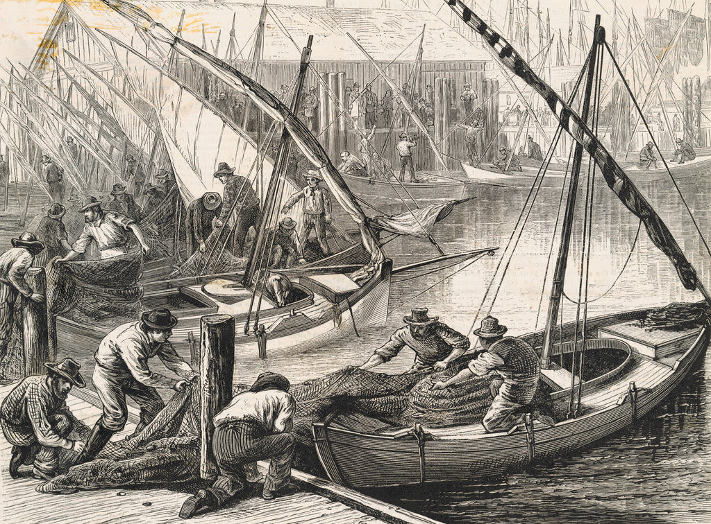 Detail of Fishermen Unloading Fish by Anonymous