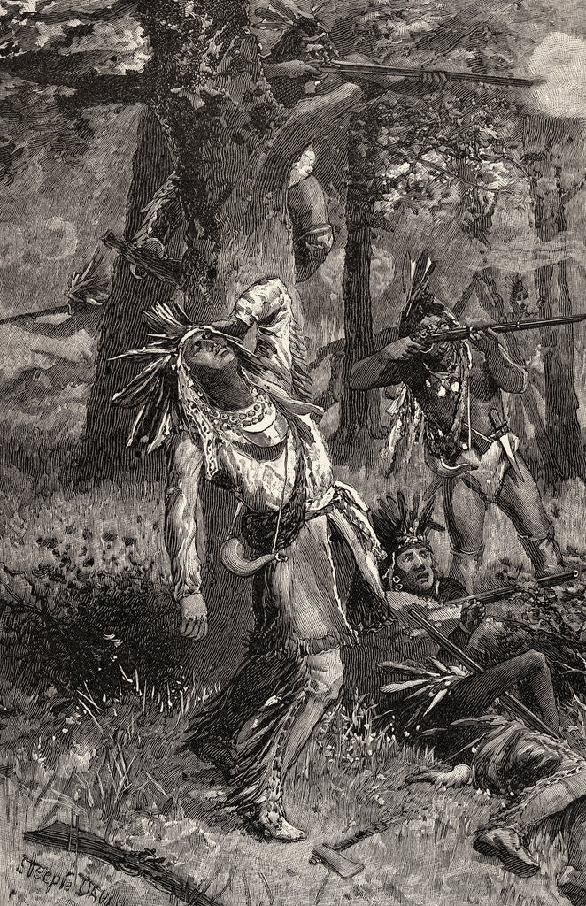 Detail of Woodcut Entitled Death of Tecumseh by Anonymous
